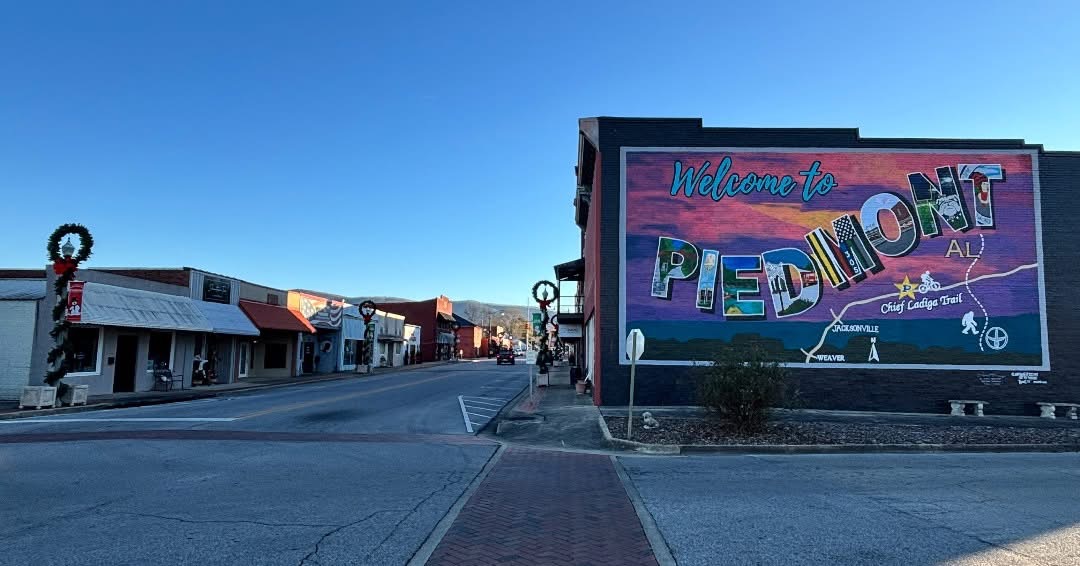 Welcome to Piedmont mural and Main Street streetscape